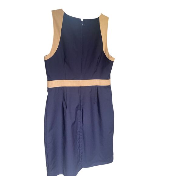 JCrew Suiting Color Block 100% Wool Sleeveless Sheath Dress Blue / Beige 12 - Picture 2 of 15